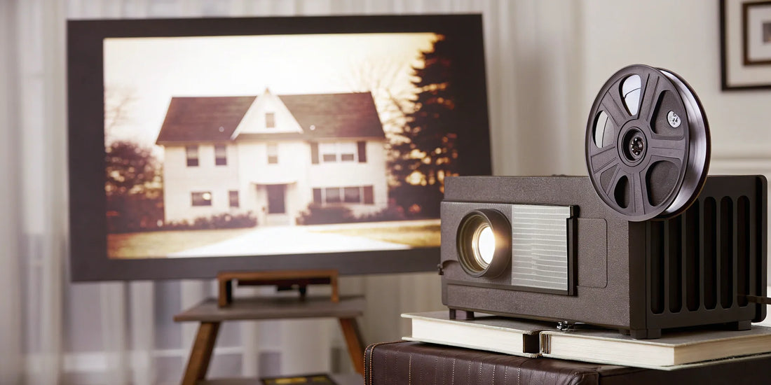 Old home videos on vintage film projector.