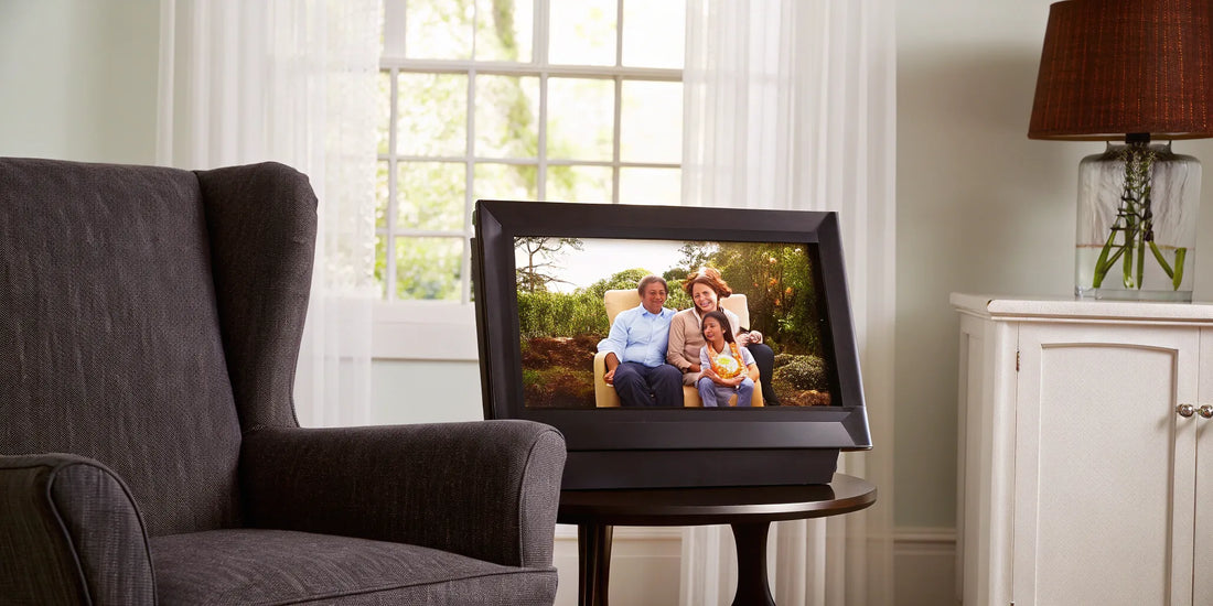 A calibrated monitor displays a family photo with vivid, true-to-life color.