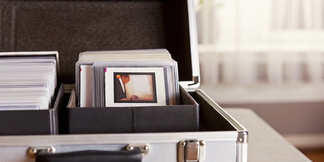 Several CompactFlash cards neatly arranged in a protective storage case.