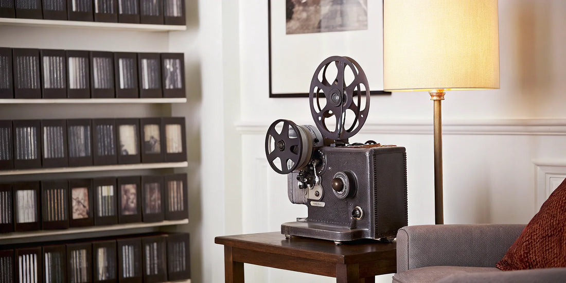 Old film reels and projector.