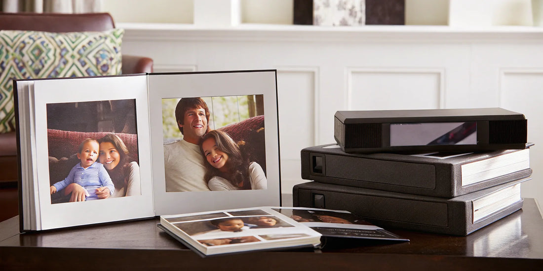 Photo albums ready for digitizing service.