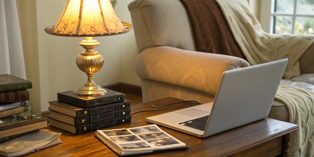 Convert VHS tapes to digital files using a laptop.