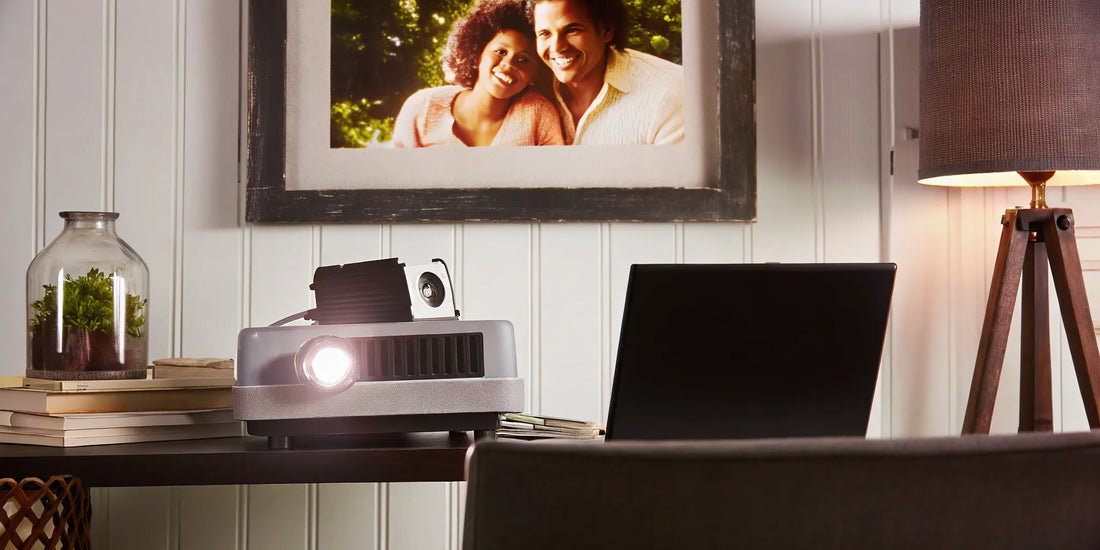 A DIY setup using a slide projector and laptop to convert film negatives to digital.