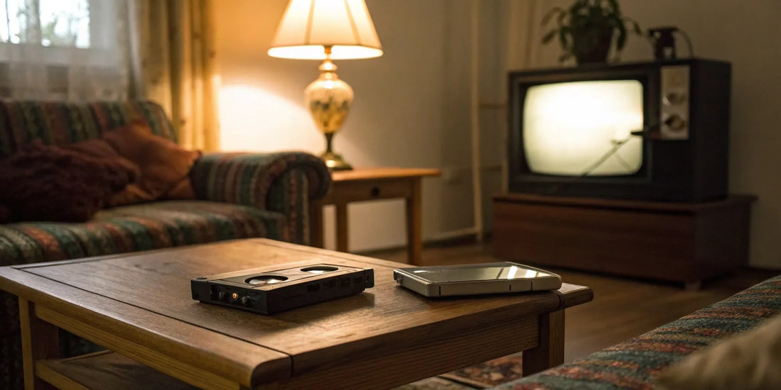 VHS to DVD converter setup with retro TV.