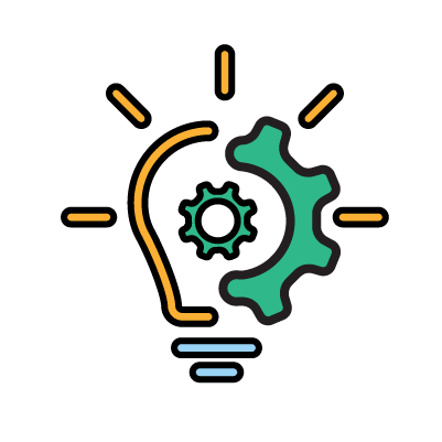 Light bulb with a gear symbolizing smart, innovative solutions.