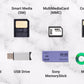 Types of removable media: SD card, SmartMedia, MMC, CompactFlash, xD-Picture Card, USB drive, Sony Memory Stick, MiniDVD/DVD/Data CD.