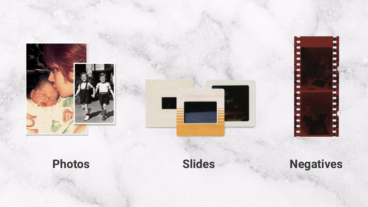 Examples labeled as Photos, Slides, and Negatives