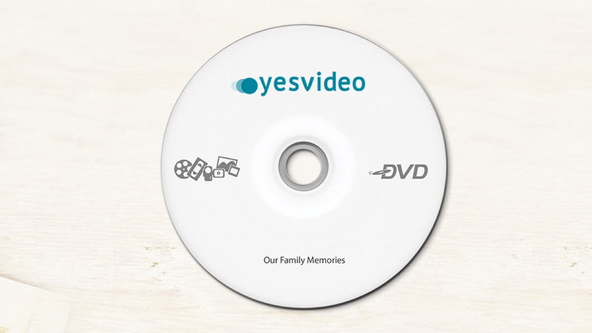 YesVideo custom-printed DVD labeled ‘Our Family Memories